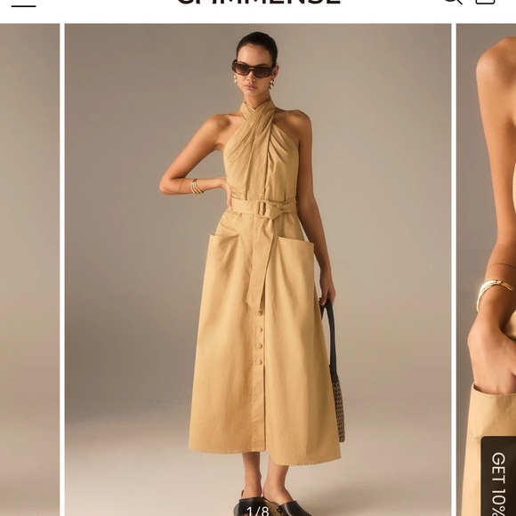 Commense Dresses & Skirts - COMMENSE Cotton Pleated Halter Neck Belted Midi Dress